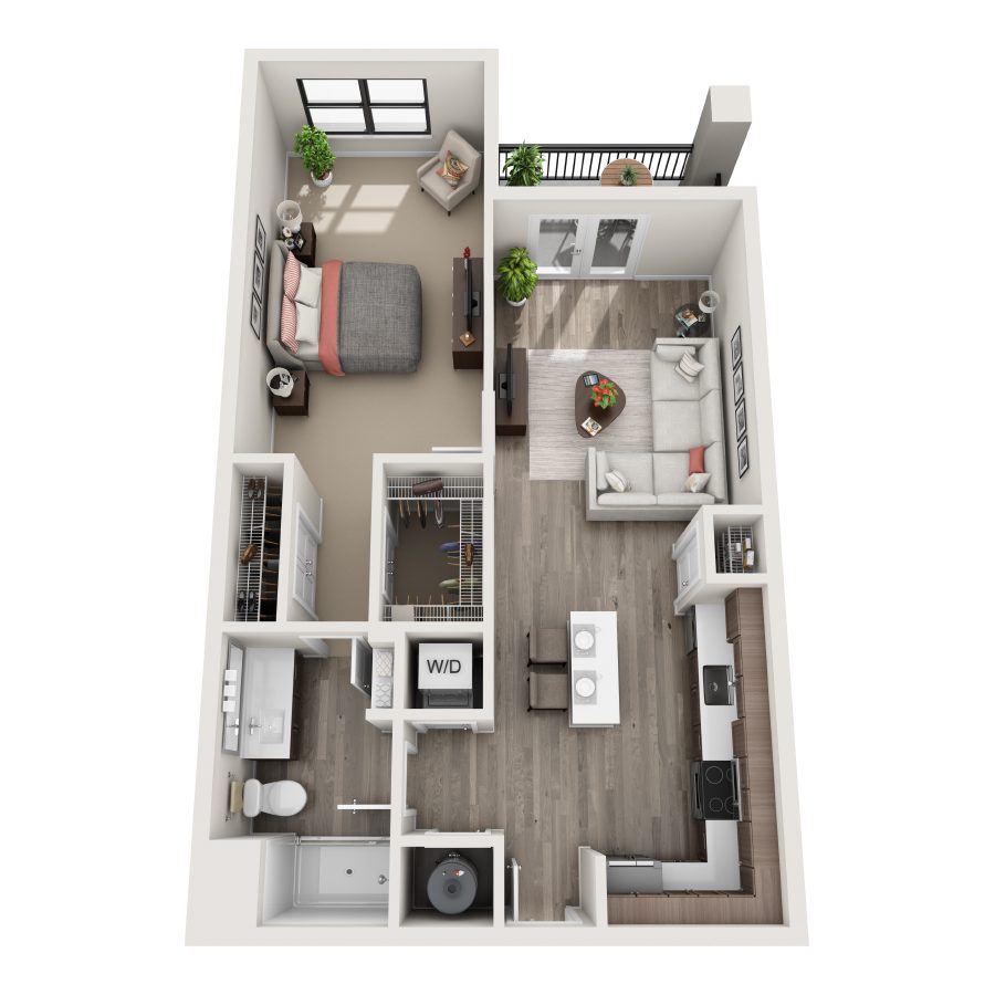 Rendering of the A2 floor plan with 1 bedroom[s] and 1 bathroom[s] at Bainbridge Winter Park
