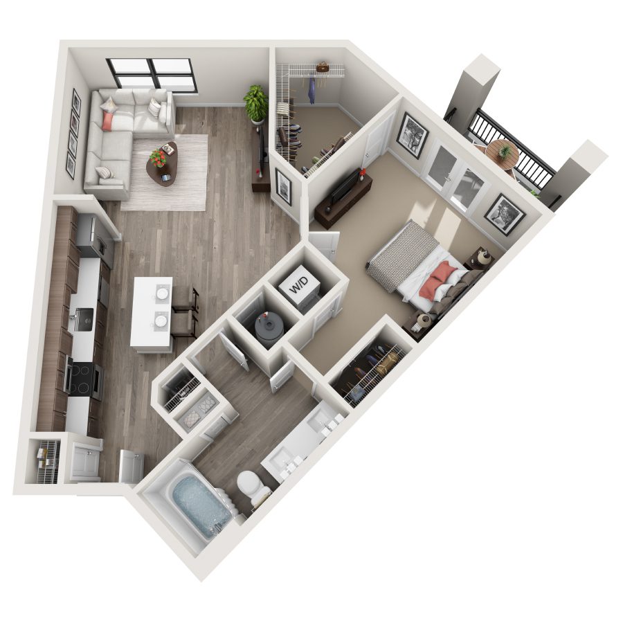 Rendering of the A4 floor plan with 1 bedroom[s] and 1 bathroom[s] at Bainbridge Winter Park