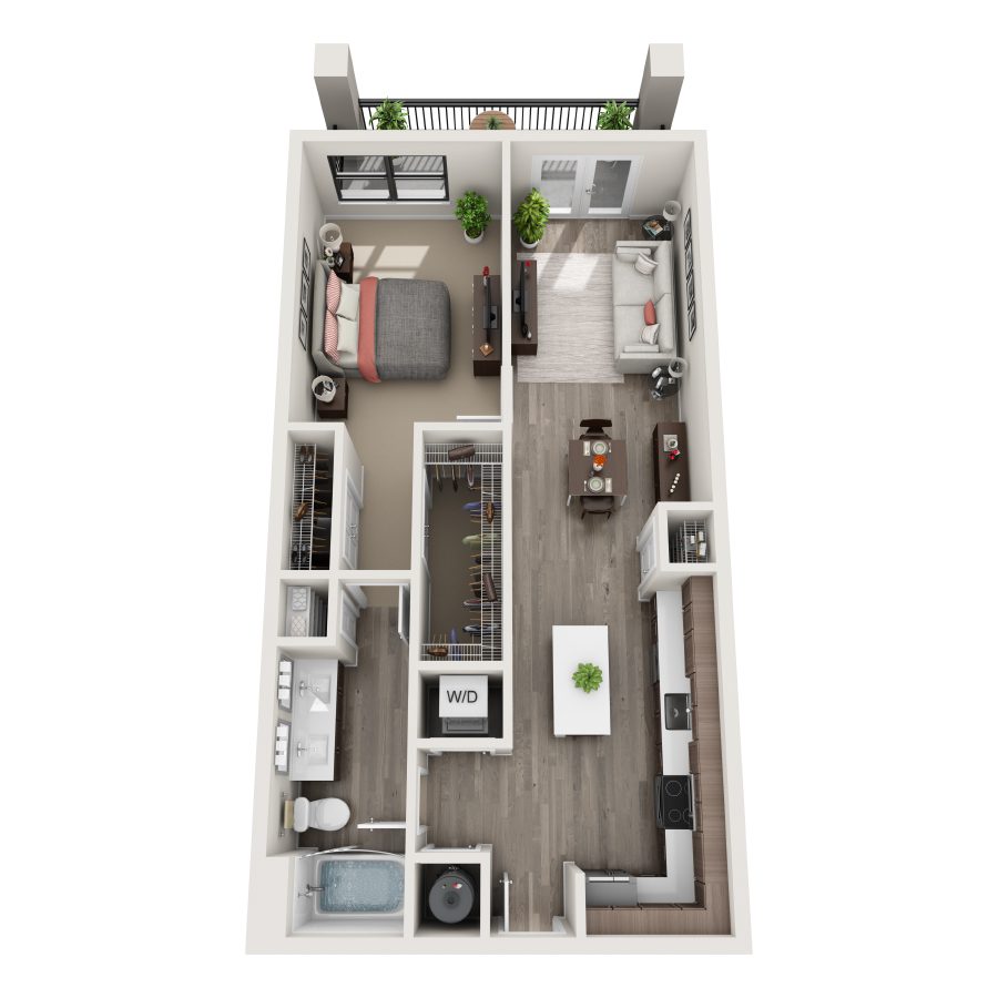 Rendering of the A1L floor plan with 1 bedroom[s] and 1 bathroom[s] at Bainbridge Winter Park
