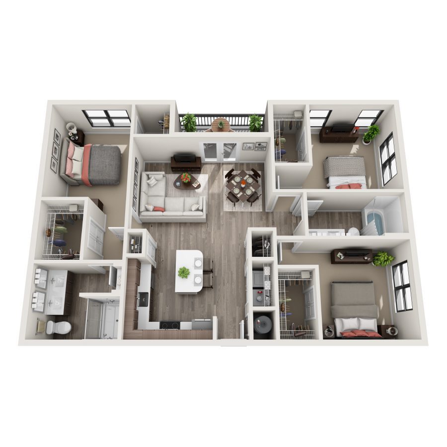 Rendering of the C3 floor plan with 3 bedroom[s] and 2 bathroom[s] at Bainbridge Winter Park